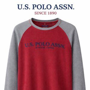 U.S. Polo Assn Men’s 2XL Raglan Thermal Shirt Burgundy Gray Logo Waffle Knit